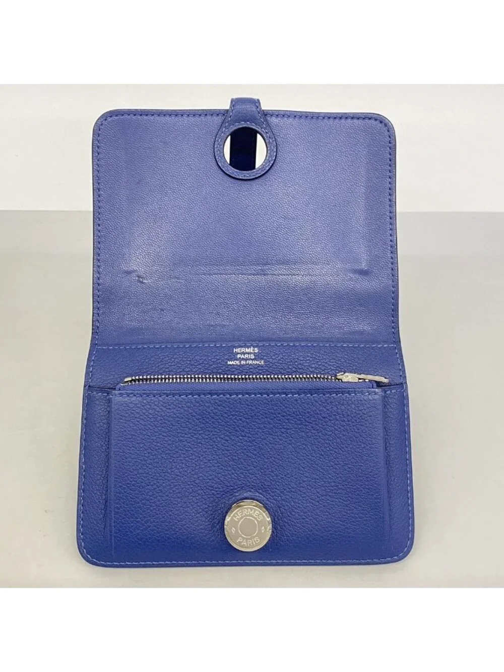 Hermes Coin Purse Dogon Compact Ever Color Blue Brighton Silver
